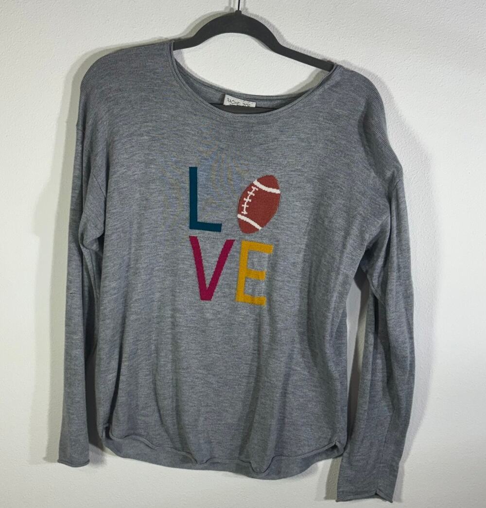 Rachel Zoe Womens L Gray Cashmere Blend LOVE Football Sweater Long Sleeve